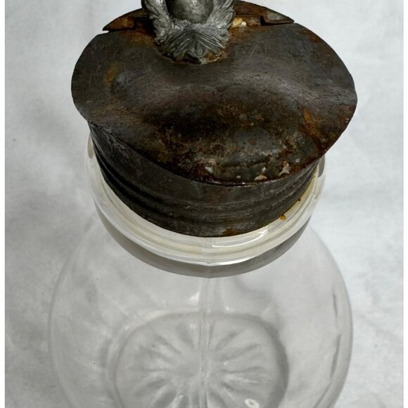 Antique Victorian Glass Pitcher With Ornate Pewter Lid & Handle - Picture 3 of 11